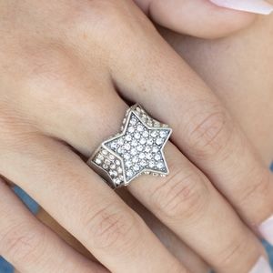 Silver star studded rhinestone ring
